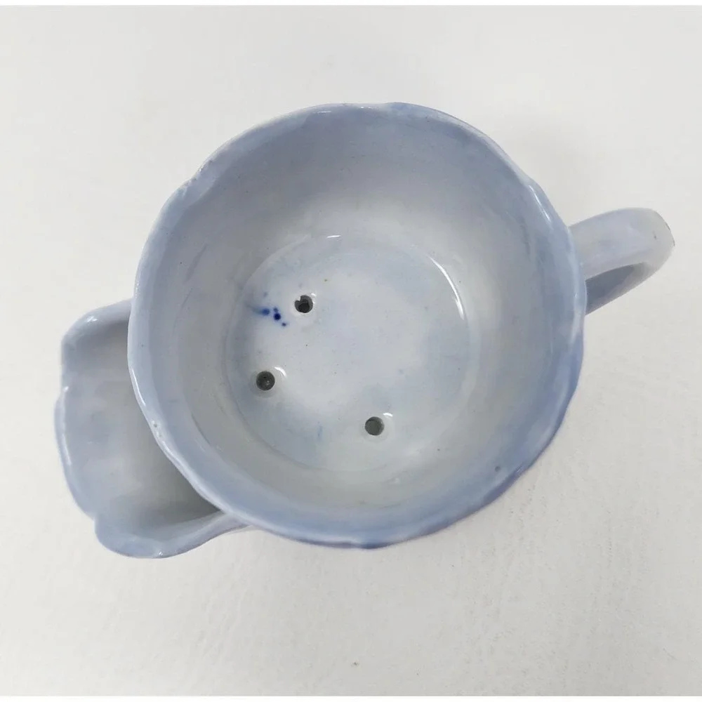 Antique Ceramic Scuttle Shaving Mug Blue Floral Victorian Male Vanity Decor 4